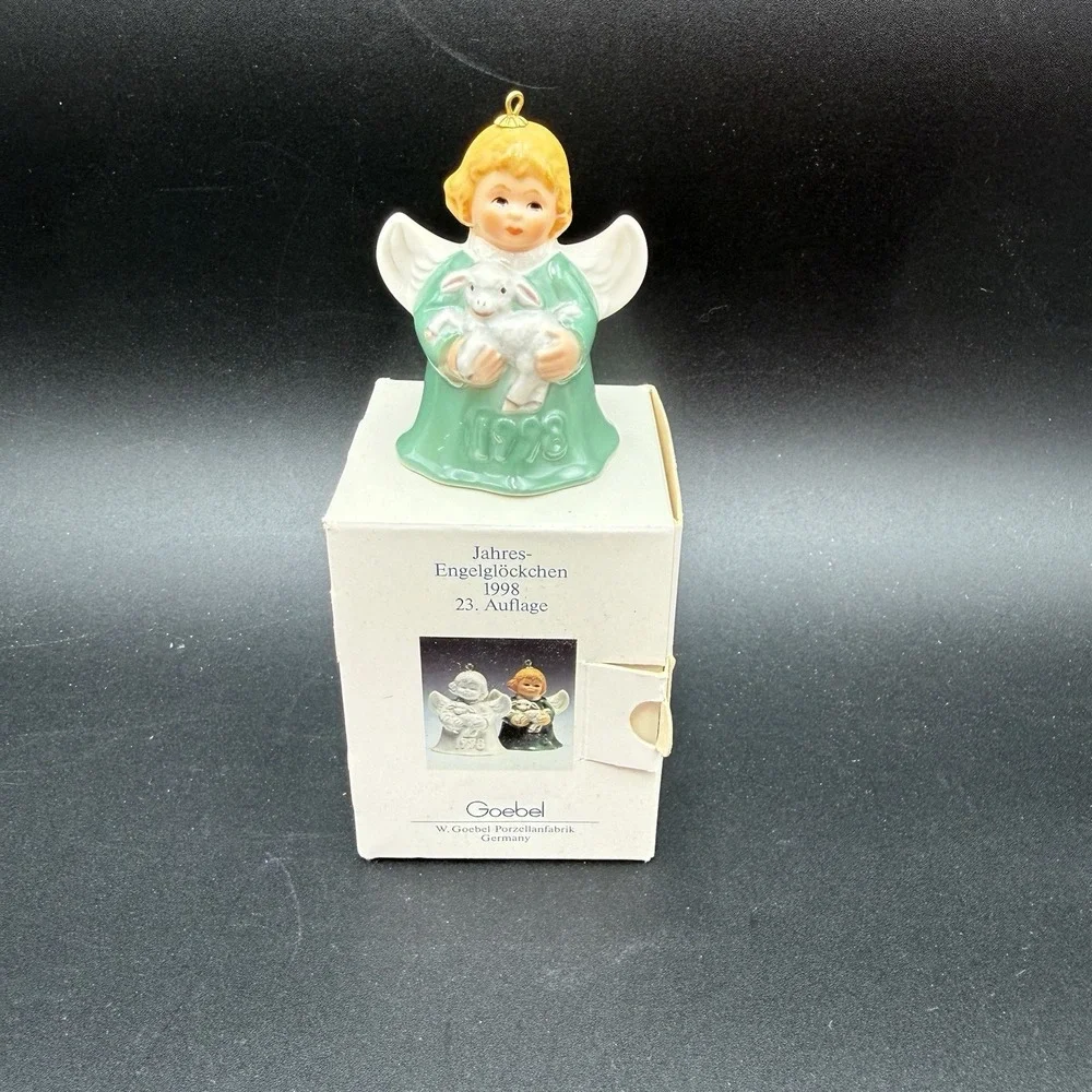 Goebel 1998 Angel Bell Ornament with Lamb Green with Box EUC